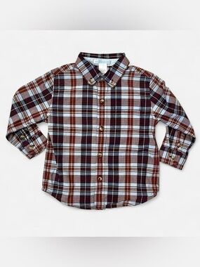 Vintage Janie and Jack Plaid Cotton Poplin Button Down Shirt